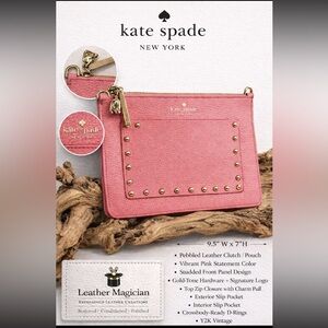 Kate Spade NY Pink Pebbled Leather Studded Clutch Pouch NWOT Crossbody Ready